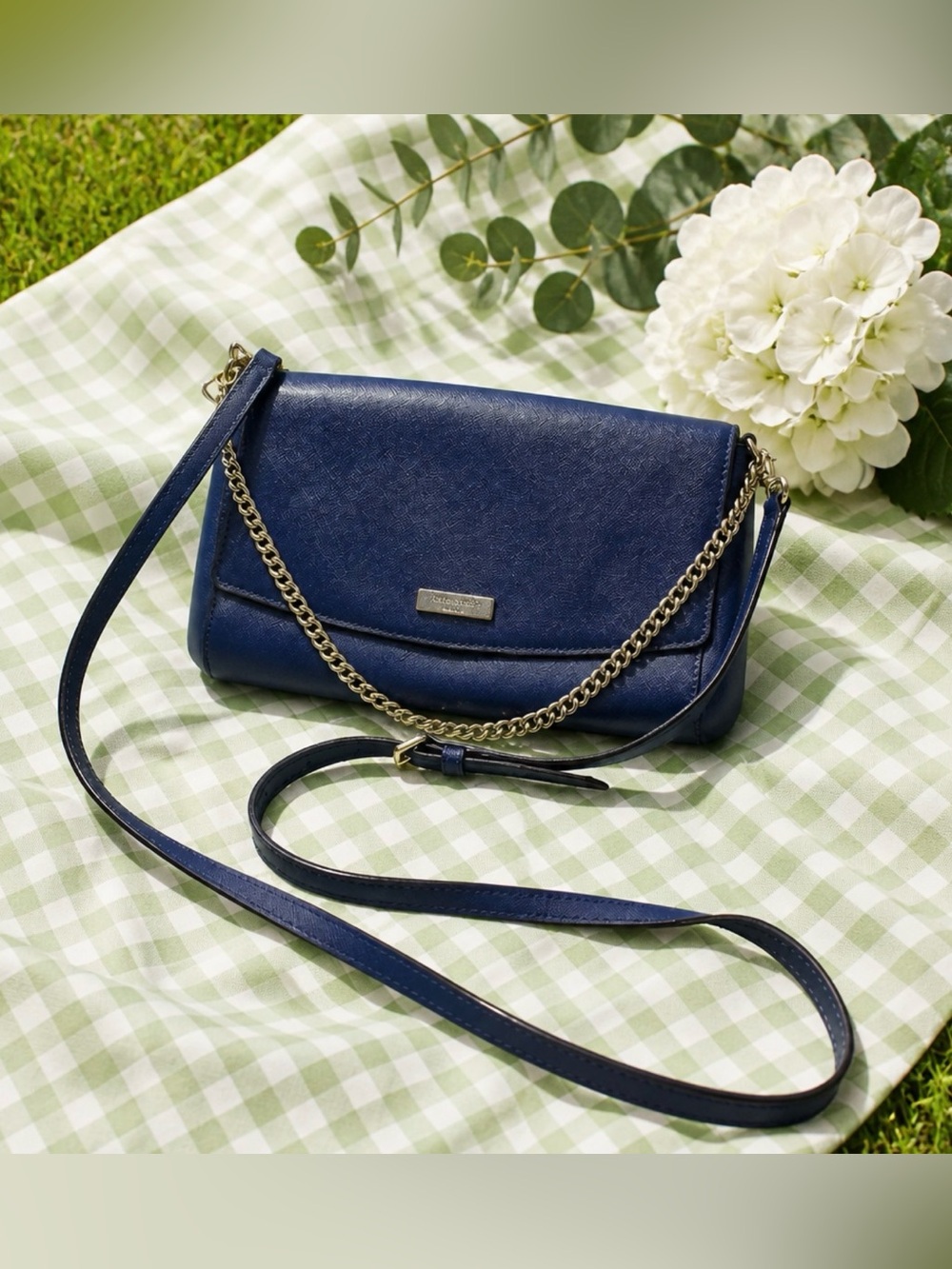 kate spade Navy Leather Crossbody with Gold Chain